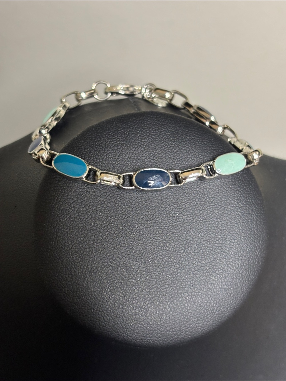 Liz Claiborne Silver-Tone Multi Blue Enamel Link Bracelet